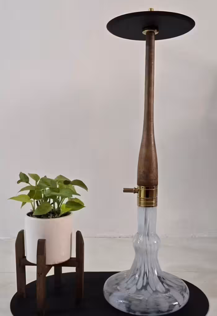 قلیان اکو مدل بیسبالی چوبی قهوه ای (تنگ الوان طرح دار)