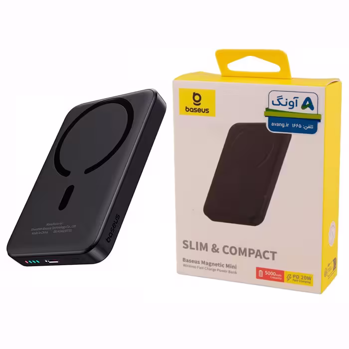 پاوربانک بی‌سیم 20 وات بیسوس مدل MagPro Magnetic Bracket 20w با ظرفیت 5000 میلی آمپر ساعت