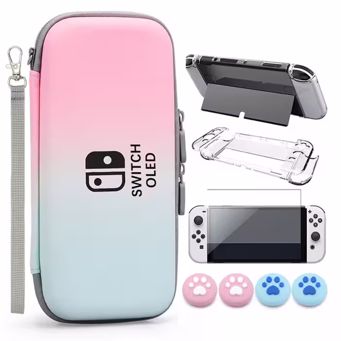 VGBUS 7-in-1 Accessory Case for Nintendo Switch OLED – Pink/Turquoise