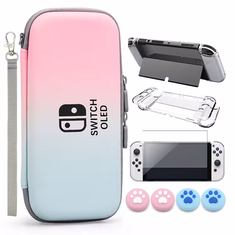 VGBUS 7-in-1 Accessory Case for Nintendo Switch OLED – Pink/Turquoise