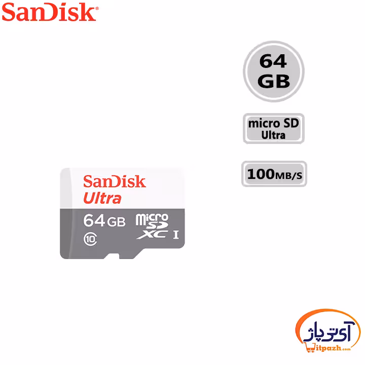 کارت حافظه microSD Ultra ظرفیت 64 گیگابایت سندیسک سرعت 100m/s