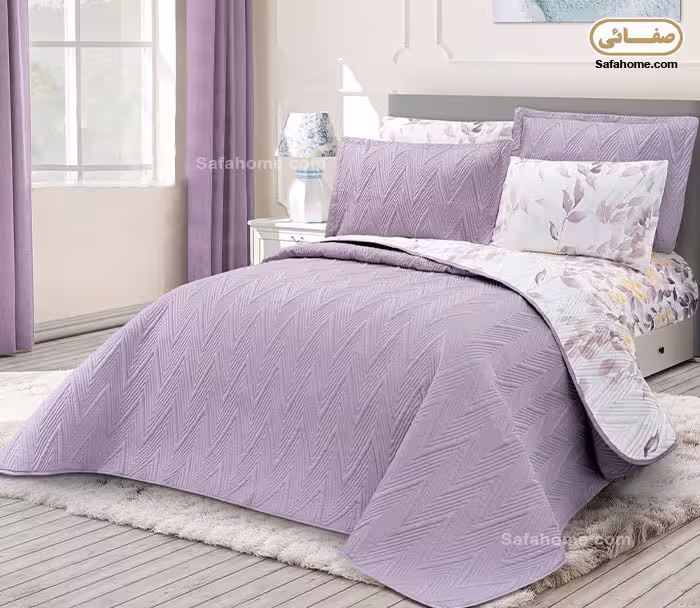 روتختی دو نفره پنبه دوزی 6 تکه بنفش سفید