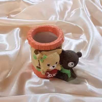 جامدادی سفالی طرح خرس رنگ نارنجی