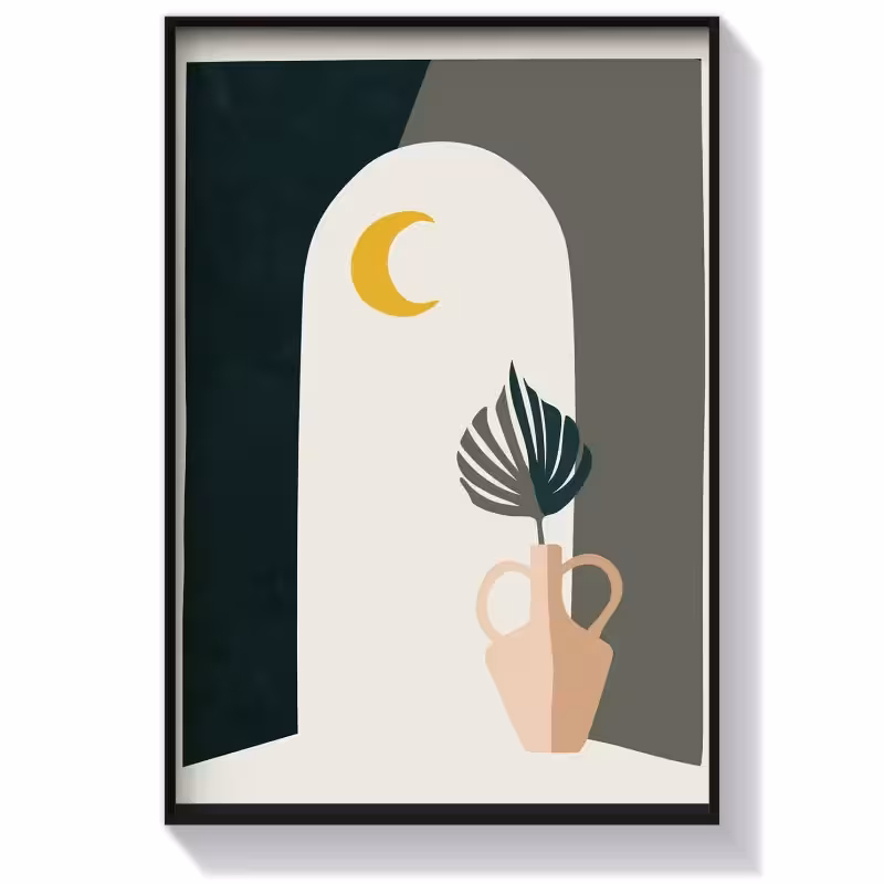 تابلو دکوراتیو بوهو طرح گلدان و ماه