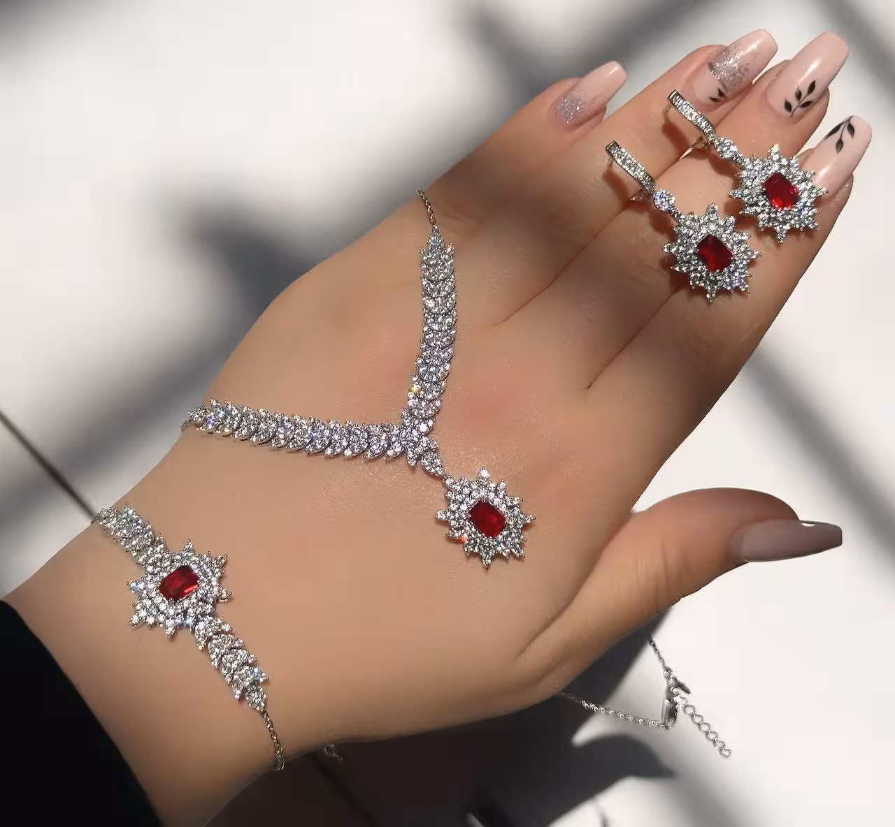 سرویس نقره یاقوت سرخ جواهری زنانه کد 60203