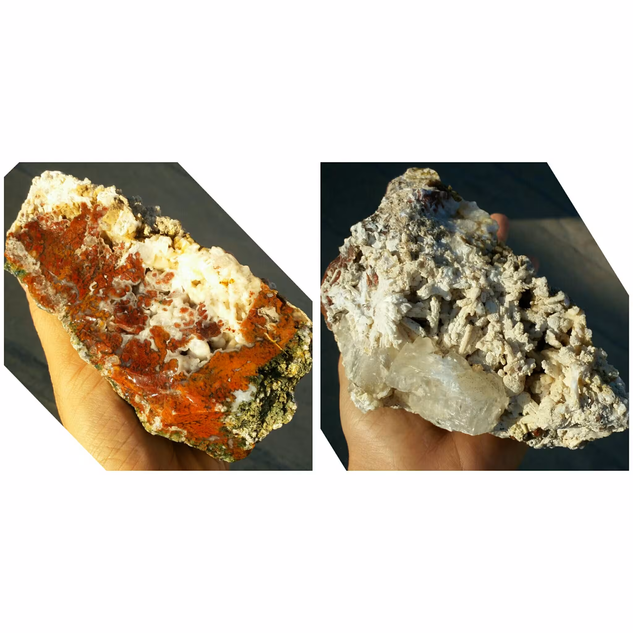 نمونه فوق کلکسیونی غولپیکر همرشدی بلور های درشت ژیپس روی بستر کلسیت خاص به همراه شجر منظره 7رنگ طبیعی دیدنی دو طرفه