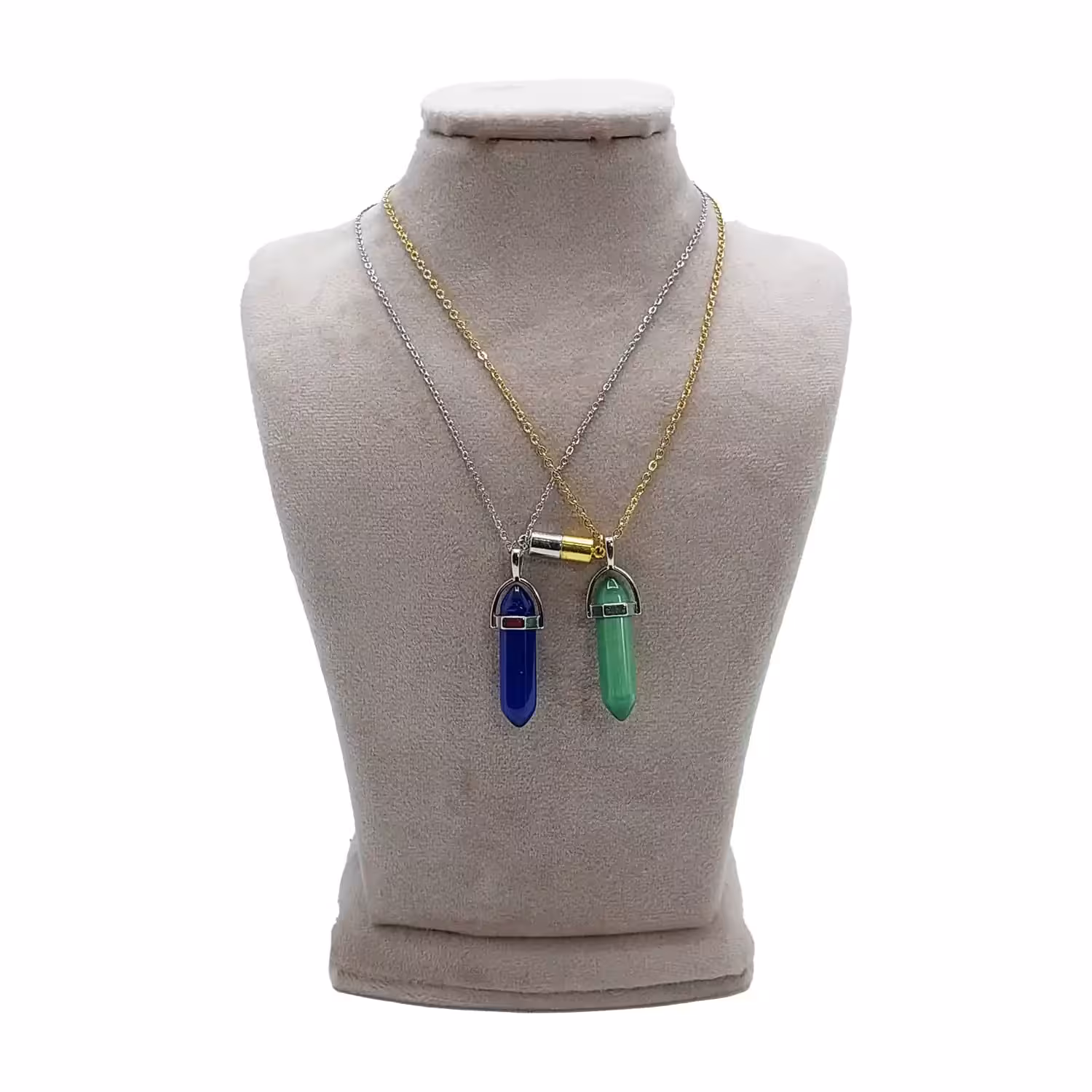  ست کاپلی گردنبند سنگ منشور سبز و سرمه ای CS-1192