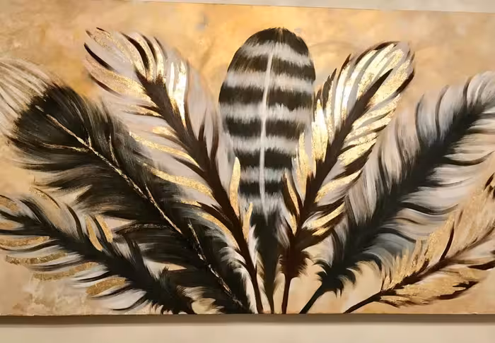 تابلو نقاشی مدرن پر کار شده با ورق طلا کد 102084