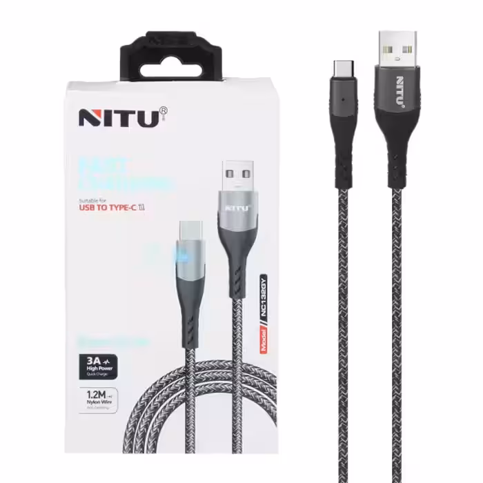 کابل شارژ 1.2 متری فست NITU Type-C مدل NC132GY – خاکستری