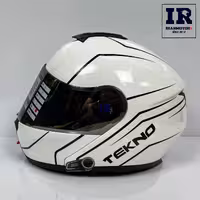کلاه کاسکت بلوتوث دار فک متحرک تکنو Tekno - سفید مشکی براق   M2C