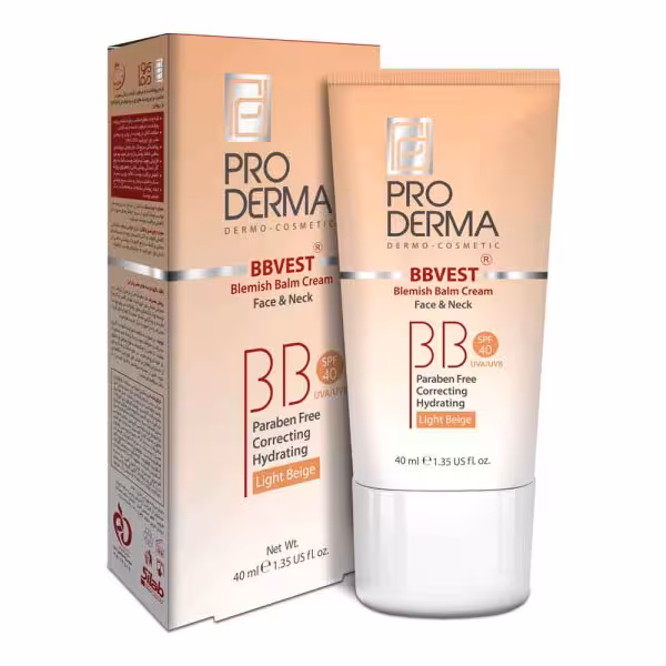 bb کرم پوشاننده و مرطوب کننده رنگی پوست چرب و جوشدار spf40 پرودرما