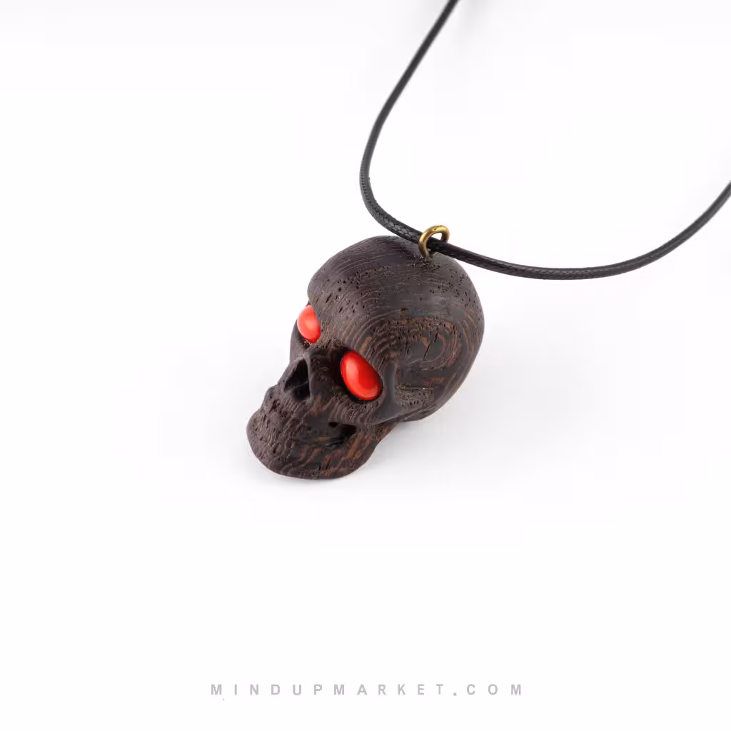 گردنبند اسکلت با چوب ونگه و مرجان قرمز