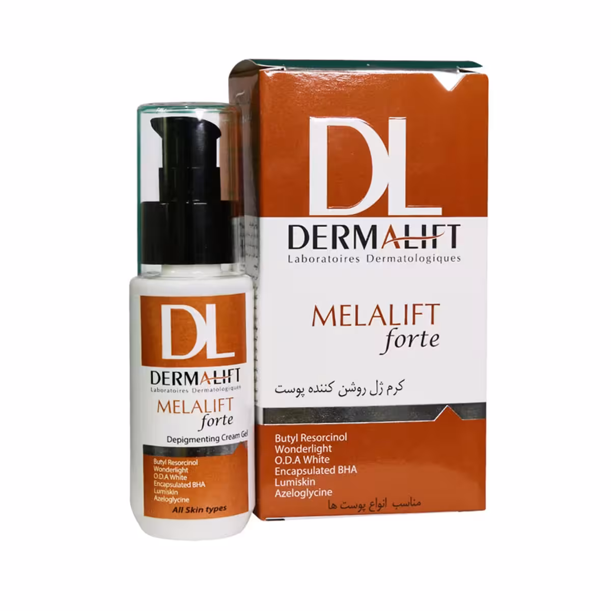کرم ژل روشن کننده پوست ملالیفت درمالیفت مناسب انواع پوست _ Dermalift Melalift Fort Dipigmenting Cream Gel 50 ml_ درمالیفت