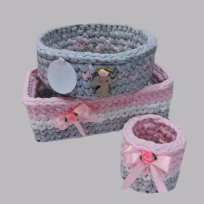 سبد قلاب بافی تریکو طرح سیسمونی کد 3 مجموعه 3 عددی