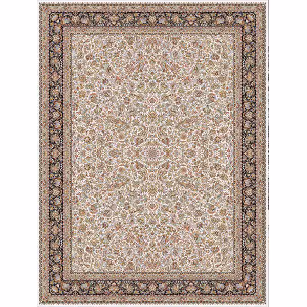 فرش 1000 شانه طرح افشان گل مرغ زمینه کرم عقیق کاشان