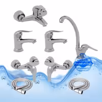 ست 8 عددی شیرآلات برند آیدا صنعت مدل قهرمان اردکی | شیر ظرفشویی   دو عدد روشویی   حمام   دو عدد توالت   دو شلنگ توالت | کروم مات