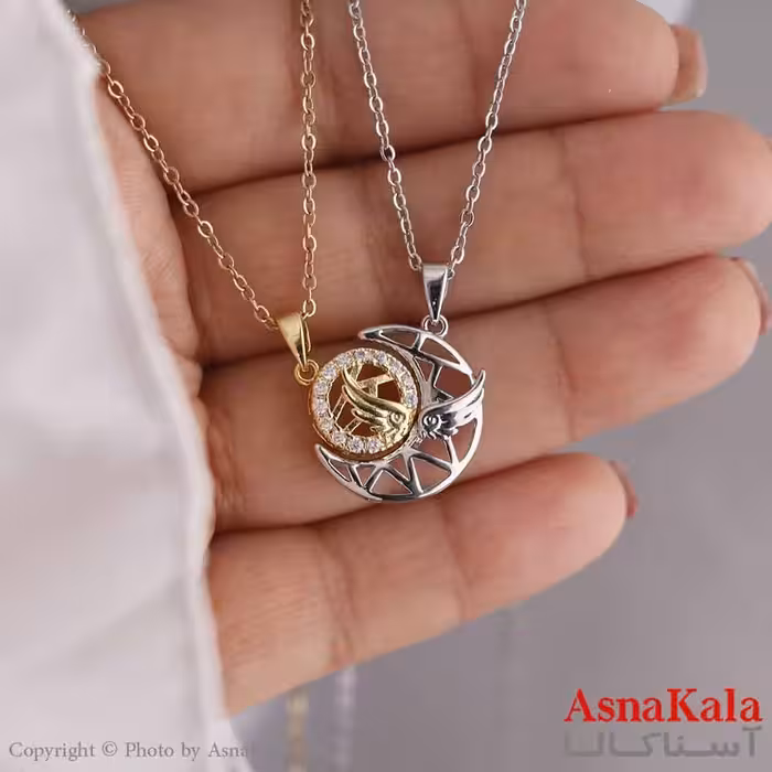 گردنبند ست دو نفره استیل 316 مدل ماه و خورشید طرح فرشته کد GNB16804W
