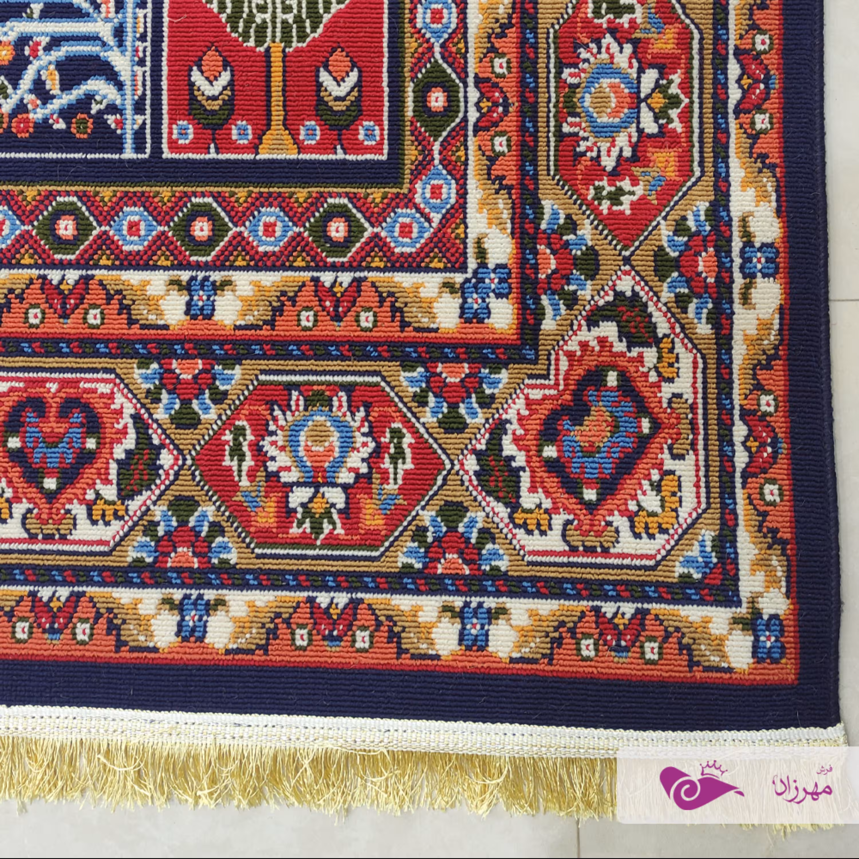 گلیم ماشینی یک و نیم در سه  طرح خشتی سرمه ای