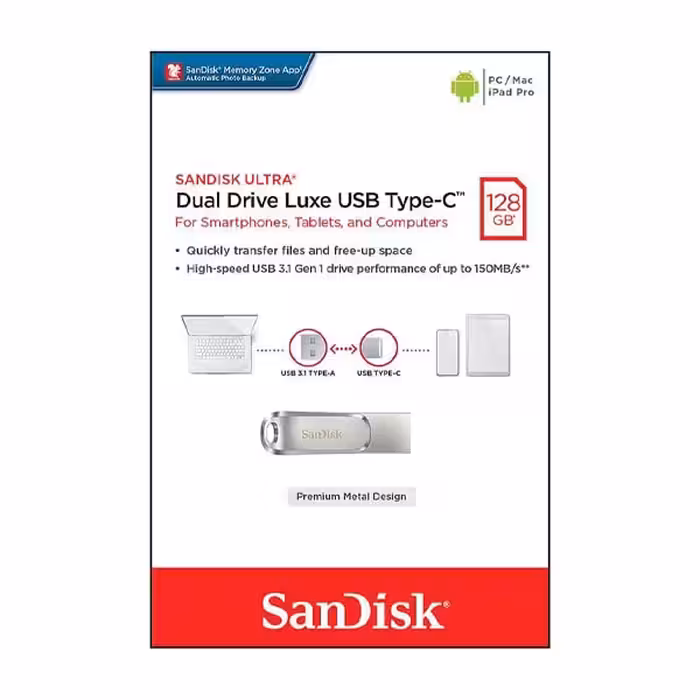 سن دیسک Ultra USB 3.1 Dual Drive Luxe ظرفیت 128 گیگ