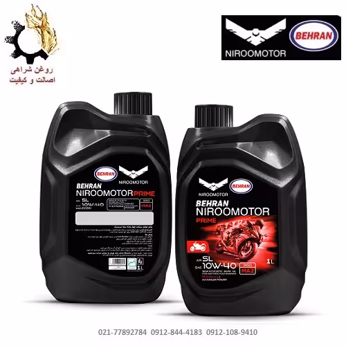 روغن موتور بهران نیرو موتور 10W-40 SL JASO MA2 مخصوص موتورسیکلت حجم یک لیتر