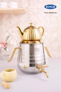 کتری قوری استیل شیر دار هرمی طلایی نقره ای ریور کد 2151