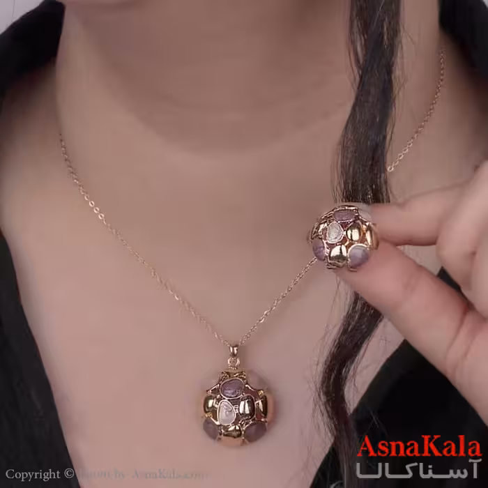 نیم ست زنانه شامل گردنبند و گوشواره  استیل 316 مدل دایره مدرن رنگ طلایی  کد NIM14522W