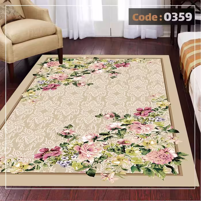 کاورفرش روفرشی دورکشدار گوشه لیفه ای کرم  قهوه ای کد 0359