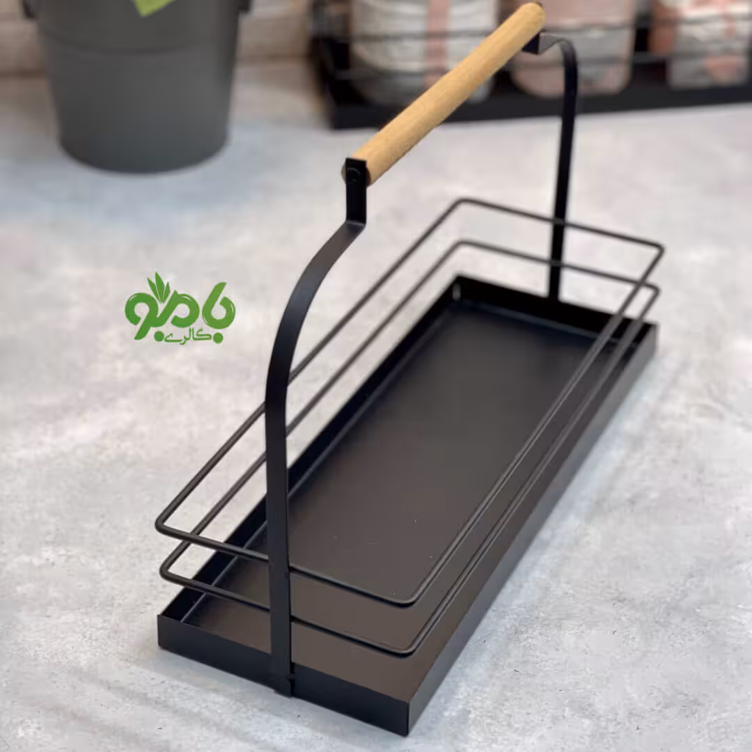 استند فلزی مشکی دسته چوب