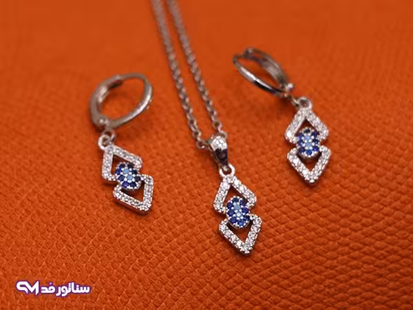 نیم ست نقره ای آبی N8107