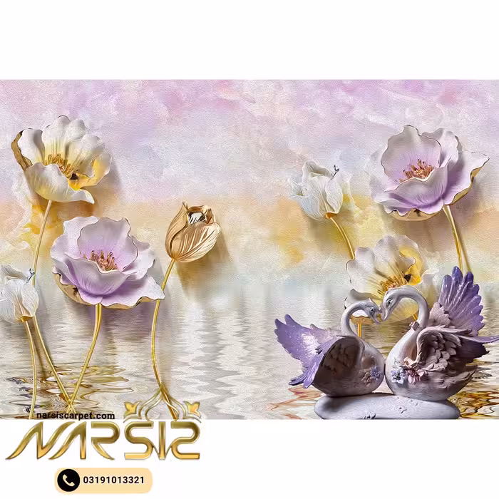 فرشینه اتاق خواب طرح گل های یاسی رنگ کد 8082