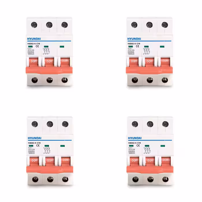 فیوز مینیاتوری سه فاز 16 آمپر هیوندای مدل C16 بسته 4 عددی