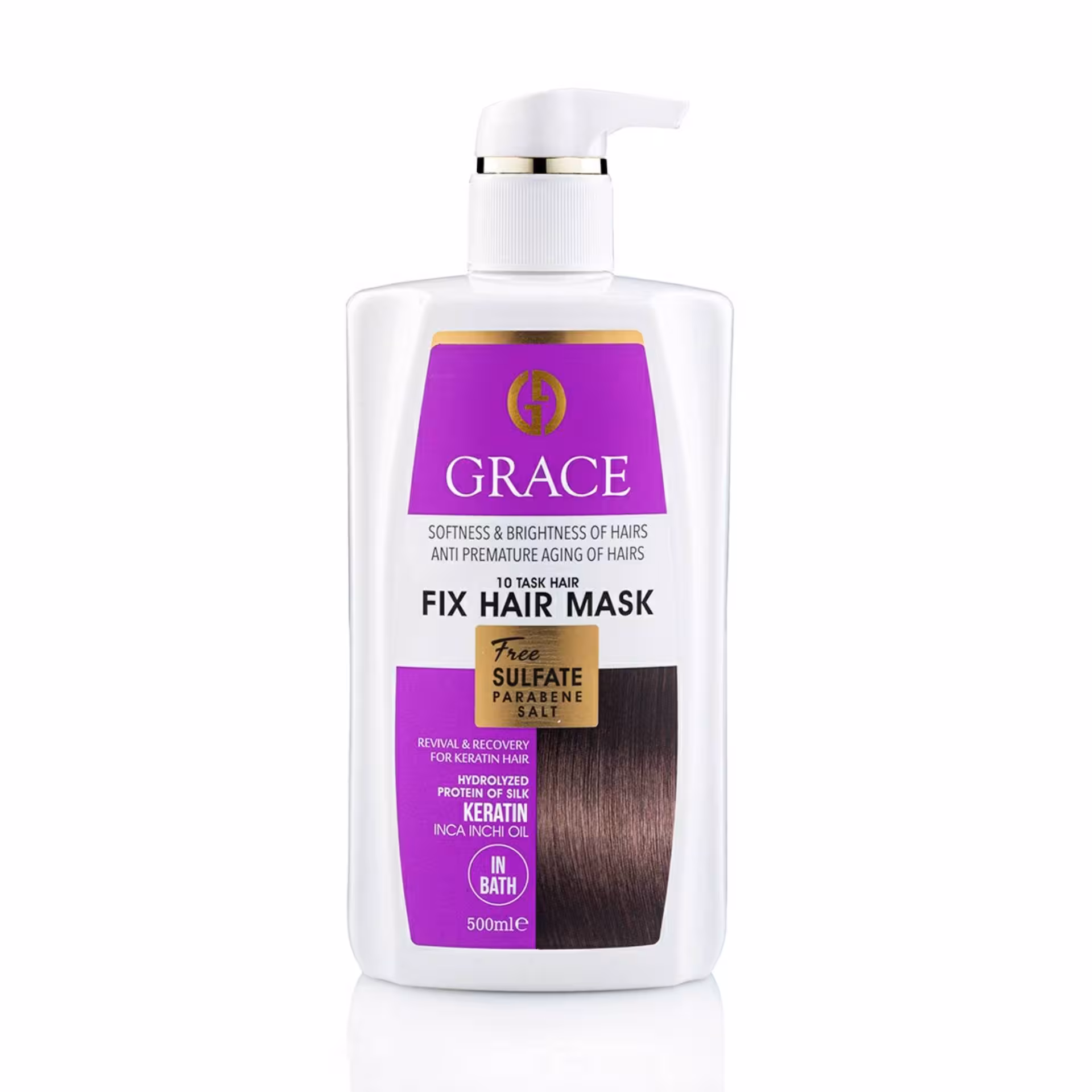 ماسک موی فری سولفات گریس حاوی کراتین مدل موهای کراتین شده حجم 500 میلی Grace Hair mask SULFATE FREE Keratin Hair