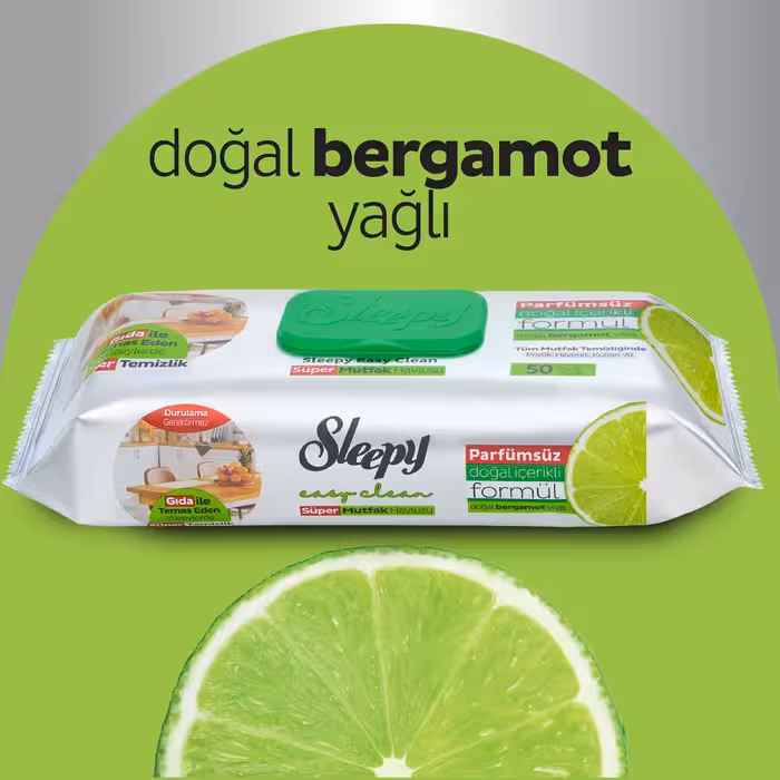 دستمال مرطوب چربی زدا اسلیپی مخصوص آشپزخانه و سطوح با رایحه لیمو 50 عددی