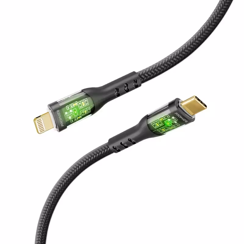 کابل USB-C به لایتنینگ پرومیت مدل TRANSLINE-CI.BLACK طول 1.2 متر