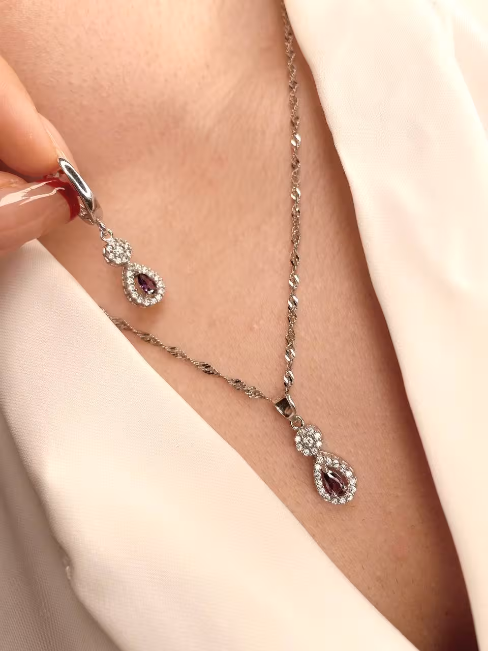 نیمست نقره با سنگ آمیتیست جواهری کد 00215