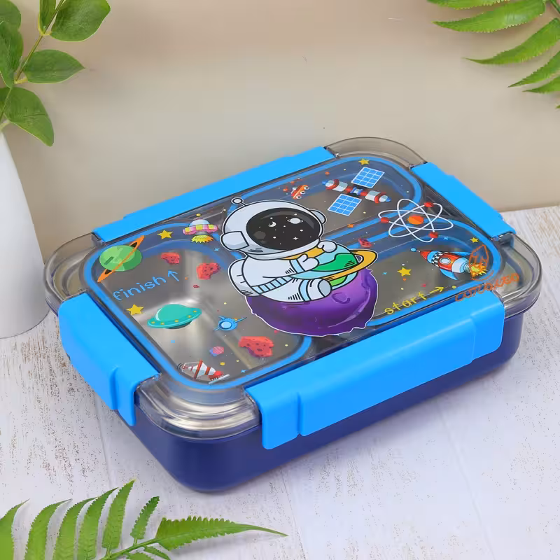 قیمت و خرید ظرف غذا 3 خانه داخل استیل طرح فضانورد کد 1561