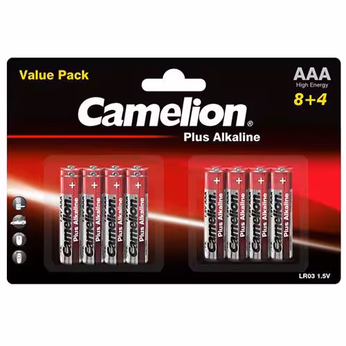باتری قلمی و نیم قلمی کملیون مدل Camelion Plus Alkaline بسته 12 عددی کد M10166