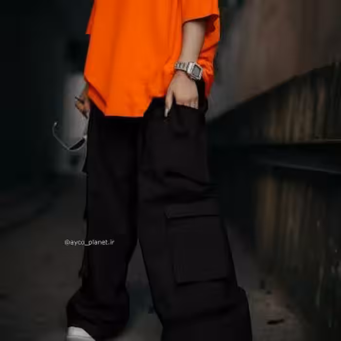 شلوار کتان کارگو مشکی دخترانه و پسرانه
