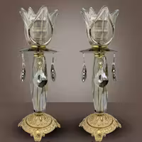 شمعدان کریستالی گلبرگی دودی آنتیک