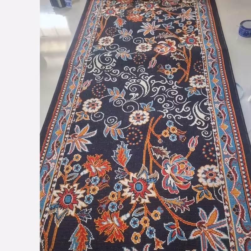 گلیم ماشینی کاشان کناره طرح کژال سرمه ای سایز2در1متر(هزینه ارسال باخریداروپس کرایه میباشد)