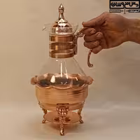 قوری مس و شیشه وارمر دار زنجان | کتری قوری دمنوش مسی وارمری نانو شده | 1/5 لیتر | مدل سبز