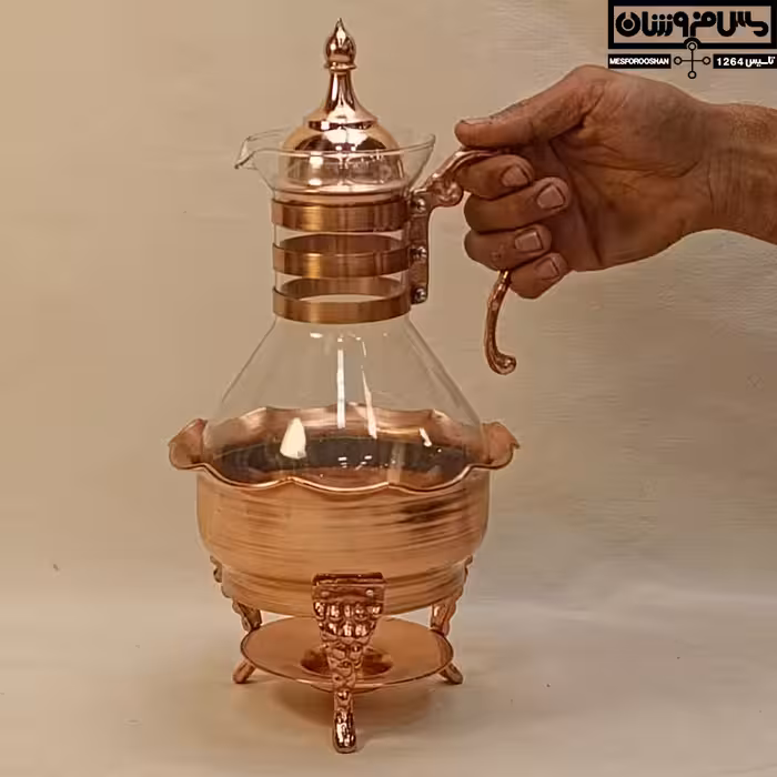 قوری مس و شیشه وارمر دار زنجان | کتری قوری دمنوش مسی وارمری نانو شده | 1/5 لیتر | مدل سبز