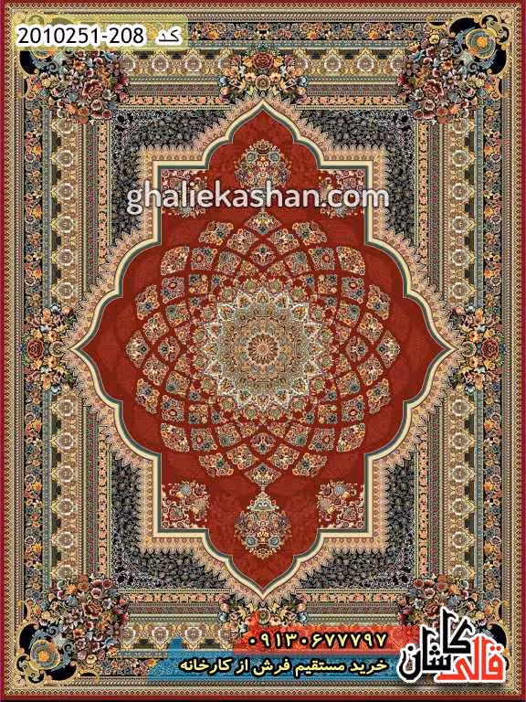 فرش 700 شانه طرح لوکس زمینه قرمز روناسی کاشان