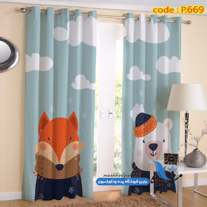 پرده پانچ کودکانه طرح خرس و روباه کد p-669