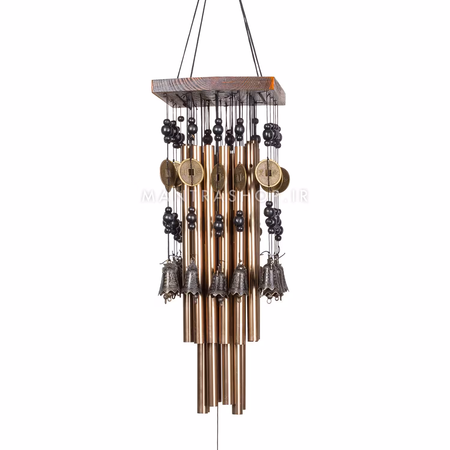 بادزنگ فنگشویی بزرگ فلز و چوب همراه با زنگوله و سکه فنگشویی کد 141