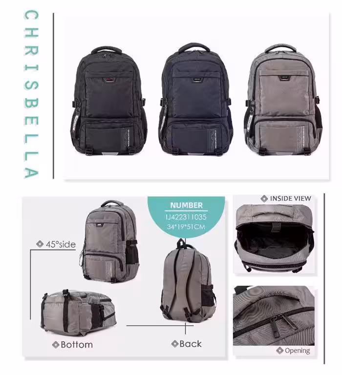 کوله وارداتی پاورکینگ کد IJ1035 رنگ مشکی سایز 51*19*34