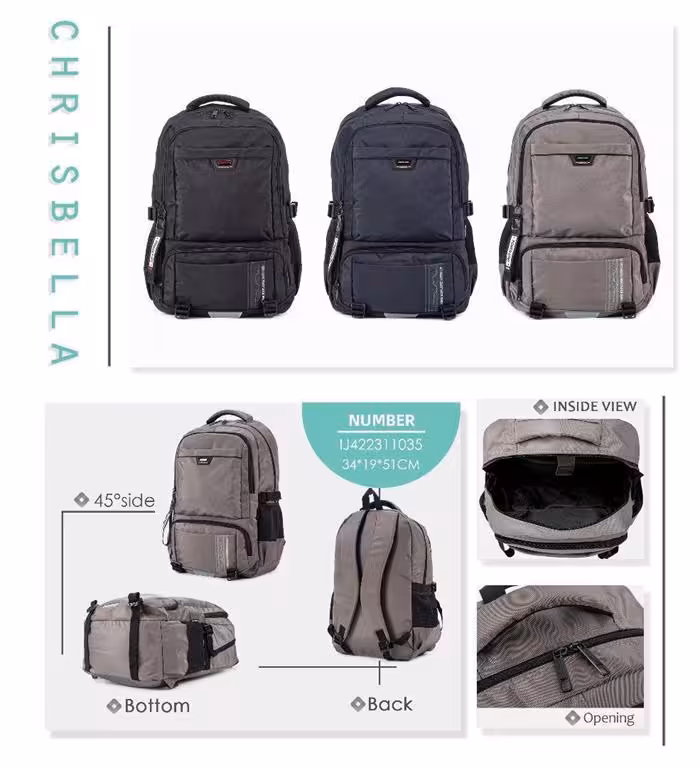 کوله وارداتی پاورکینگ کد IJ1035 رنگ مشکی سایز 51*19*34