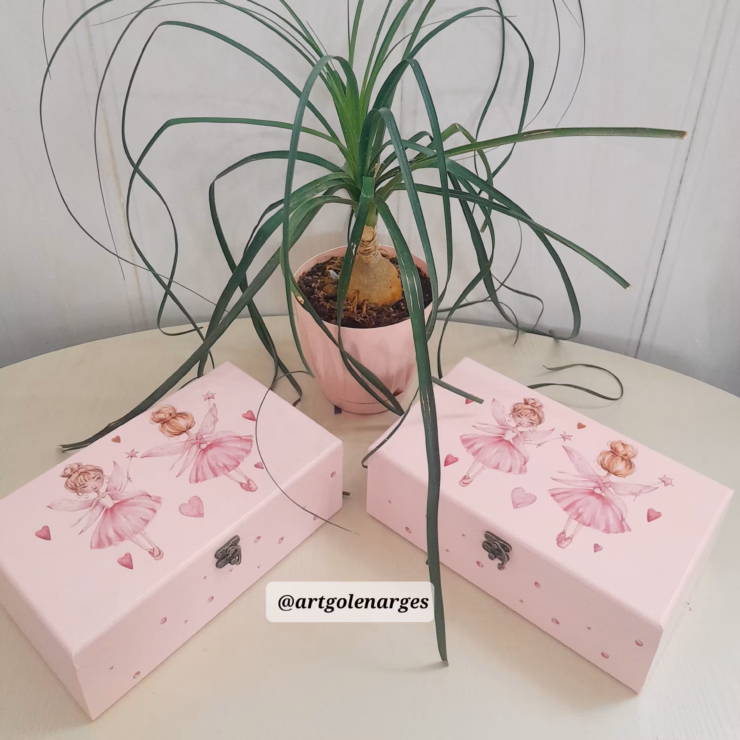 جعبه چوبی سه خانه جواهرات صورتی دخترونه