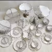 ظروف و سرویس پذیرایی رزینی نقره ای سفید جهیزیه عروس  ست6 نفره