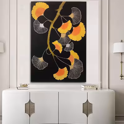 تابلو نقاشی ورق طلا طرح گل دکوراتیو کد 0114